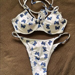 White and Blue Butterfly Bikini